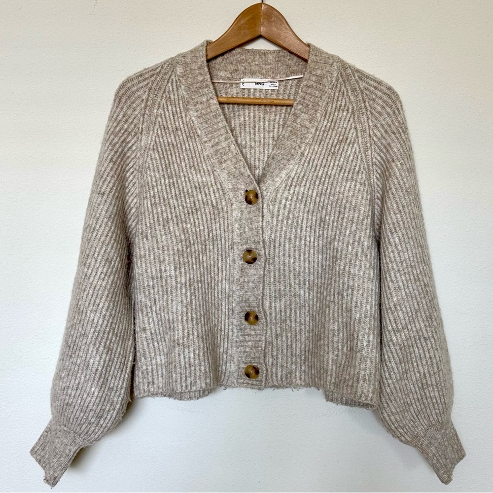 Mango V-Neck Bell Sleeves Crop Cardigan M